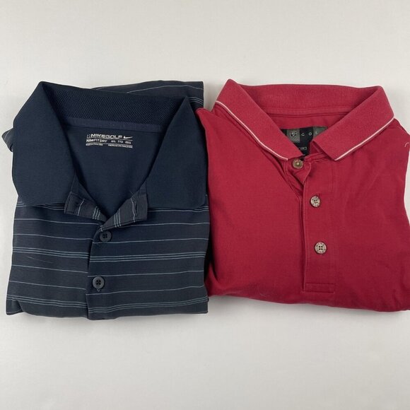 Nike Golf Dri-Fit Polo Shirt Men’s 2XL Red Solid Blue Stripe Lot of 2 - Picture 1 of 13
